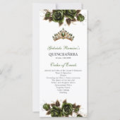 Smaragdgrün Goldene Rosen Quinceañera Programm (Vorderseite)