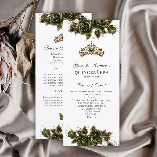 Smaragdgrün Goldene Rosen Quinceañera Programm