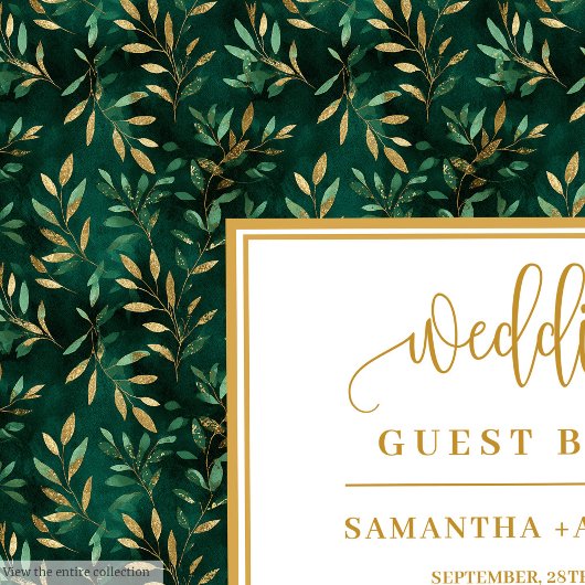 Smaragdgrün goldfarbene Blätter Hochzeitsgast-Buch Gästebuch