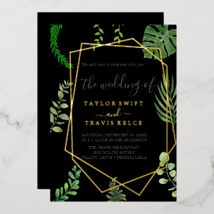 Smaragdgrün   Goldfolie Schwarze Casual-Hochzeit  Folieneinladung
