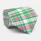 Smaragdgrün, heißes Rosa, weißes Preppy Madras Krawatte (Gerollt)