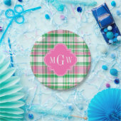 Smaragdgrün Hellrosa Weiß Preppy Madras Monogramm Pappteller (Party)