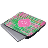 Smaragdgrün Hot Pink Preppy Patchwork Madras Monog Laptopschutzhülle (Vorne Knopf)