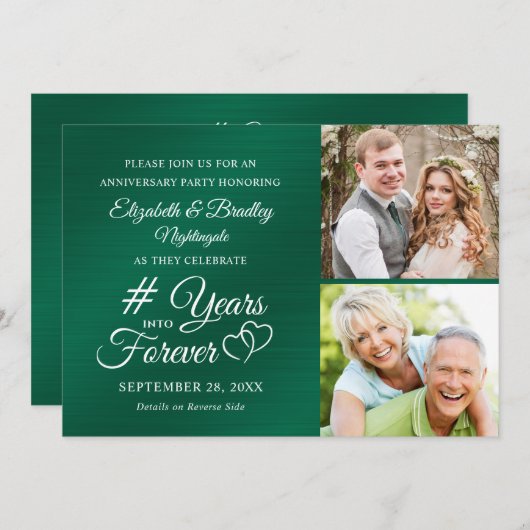 Smaragdgrün-Jubiläum Hört JAHRE INTO FOREVER Invi Einladung (Vorne/Hinten)