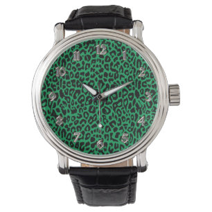 Smaragdgrün Leoopard Tierdruck-Uhr Armbanduhr