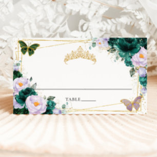 Smaragdgrün Lila Lila Blumiges Quinceañera 16. Platzkarte