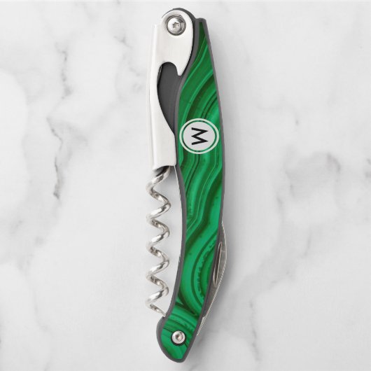 Smaragdgrün-Malachit-Beschaffenheit mit Monogramm Kellnermesser (Vorderseite)