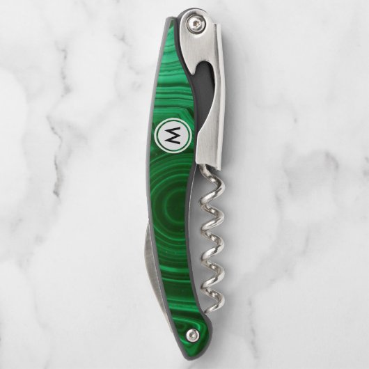 Smaragdgrün-Malachit-Beschaffenheit mit Monogramm Kellnermesser (Rückseite)