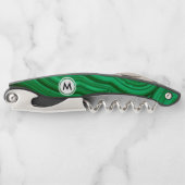 Smaragdgrün-Malachit-Beschaffenheit mit Monogramm Kellnermesser (Vorderseite)