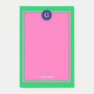 Smaragdgrün Marineblau Hot Pink gerahmt 1I Monogra Post-it Klebezettel