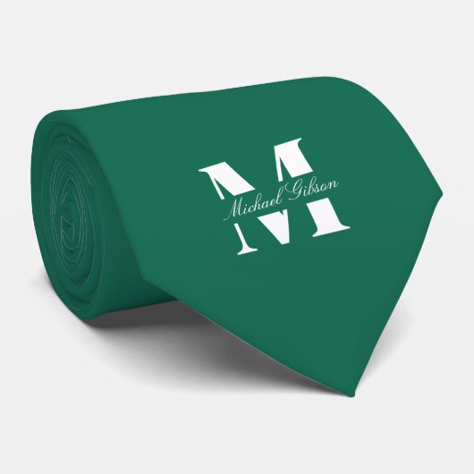 Smaragdgrün | Maßgeschneiderte Monogramm-Hochzeits Krawatte (Gerollt)