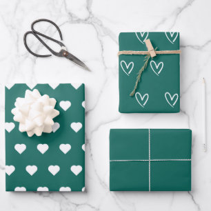 Smaragdgrün minimalistisches einfaches Herz elegan Geschenkpapier Set