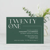 Smaragdgrün | Modernes, einfaches 21. Geburtstags- Einladung (Stehend Vorderseite)