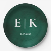 Smaragdgrün | Monogramm Pappteller (Vorderseite)