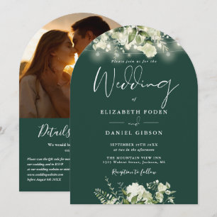 Smaragdgrün QR-Code Foto Arch Hochzeit Einladung