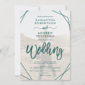 Smaragdgrün Rahmen einfache Foto-Skript-Hochzeit Einladung (Vorderseite)