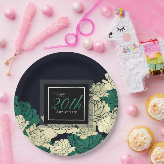 Smaragdgrün Rose zum 20. Jubiläum Pappteller (Party)