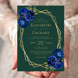 Smaragdgrün Royal Blau Floral Gold Hochzeit Einladung