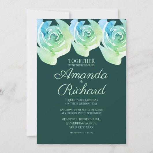 Smaragdgrün Rustikale Rose Botanischer Garten Hoch Einladung (Vorderseite)