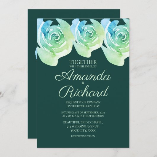 Smaragdgrün Rustikale Rose Botanischer Garten Hoch Einladung (Vorne/Hinten)