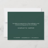 Smaragdgrün Silber Herz Chic Script Geschäft Dankeskarte (Rückseite)