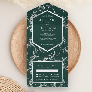 Smaragdgrün Silberfolie Flourish Wirbel Hochzeit All In One Einladung