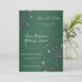 Smaragdgrün Silver floral Elegante Hochzeit Save The Date (Stehend Vorderseite)