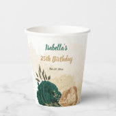 Smaragdgrün und beige goldene Blume Pappbecher (Vorderseite)