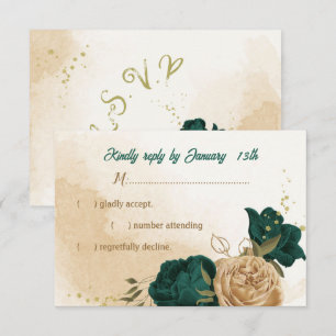Smaragdgrün und beige goldene Blume RSVP Karte