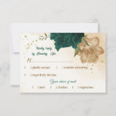 Smaragdgrün und beige goldene Blume RSVP Karte (Vorderseite)