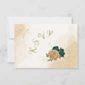 Smaragdgrün und beige goldene Blume RSVP Karte (Rückseite)