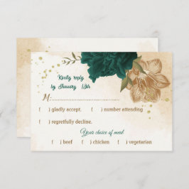 Smaragdgrün und beige goldene Blume RSVP Karte