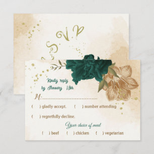 Smaragdgrün und beige goldene Blume RSVP Karte