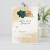 Smaragdgrün und beige goldene Blume RSVP Karte (Stehend Vorderseite)