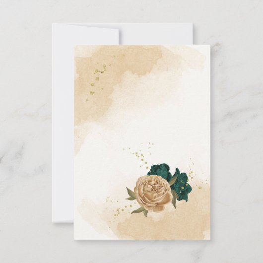 Smaragdgrün und beige goldene Blume RSVP Karte (Rückseite)