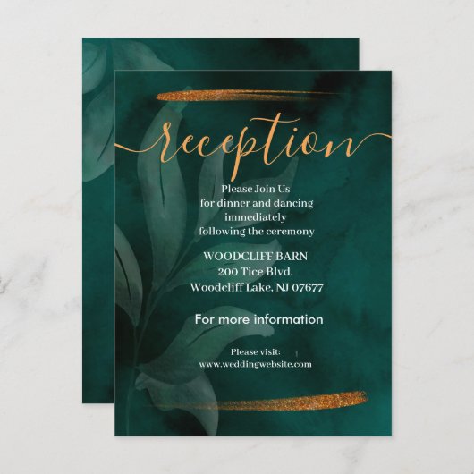 Smaragdgrün und Blätter Empfang-Karte Ankündigungspostkarte (Vorne/Hinten)