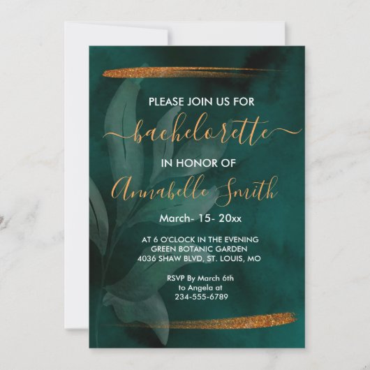 smaragdgrün und Blätter Junggeselle Einladung (Vorderseite)