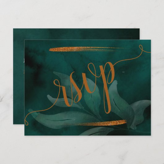 smaragdgrün und Blätter UAWG uAwg Postcard Einladungspostkarte (Vorne/Hinten)