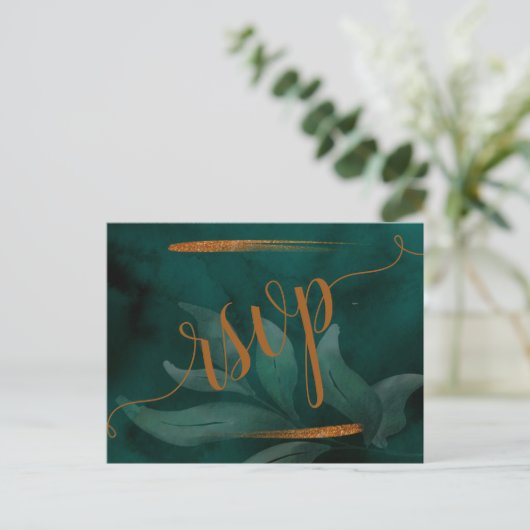 smaragdgrün und Blätter UAWG uAwg Postcard Einladungspostkarte (Stehend Vorderseite)