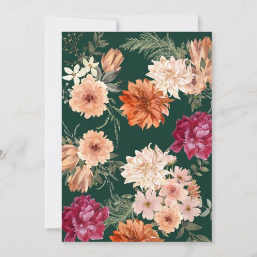 Smaragdgrün und bordeauxfarbene Hochzeit im Herbst Einladung (Rückseite)