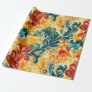 Smaragdgrün und Gold abstrakt Paisley-Blätter (3) Geschenkpapier