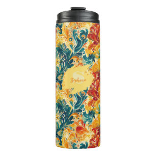 Smaragdgrün und Gold abstrakt Paisley-Blätter (3) Thermosbecher