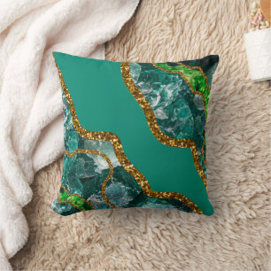 Smaragdgrün und Gold Achat Geode Glitter Kissen