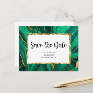 Smaragdgrün und Gold Achat Hochzeit Save the Date Ankündigungspostkarte