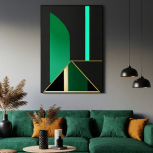 Smaragdgrün und Gold Art Deco Geometrisch Abstrakt Poster