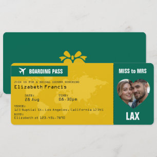 Smaragdgrün und Gold Boarding Pass Junggesellinnen Einladung
