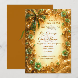Smaragdgrün und Gold Luxus-Hochzeit Einladung