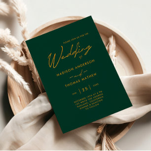 Smaragdgrün und Gold Moderne Typografie Hochzeit Einladung