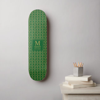 Smaragdgrün und Gold nahtloses Damastmuster Skateboard