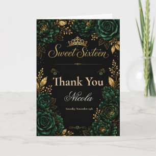 Smaragdgrün und Gold Sweet Sixteen Dankeskarte